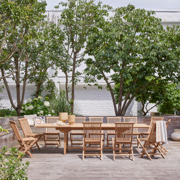 Capri - Ensemble de jardin rectangulaire en teck massif 12 chaises