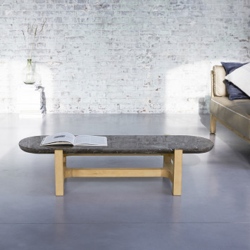Stoneleaf - Table basse en chêne massif et marbre 130x45 cm