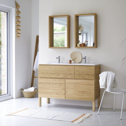 Easy - Meuble salle de bain en chêne massif et céramique 120 cm