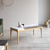Stonepiet - Table basse en chêne massif et marbre 111x48 cm