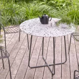Elio - Table de jardin ronde en terrazzo premium et métal grey 4 pers.