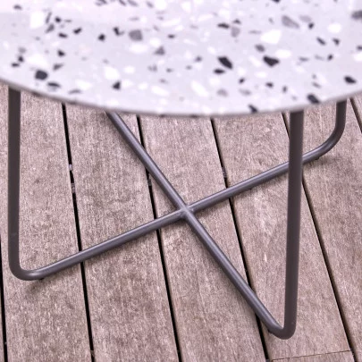 Elio - Table de jardin ronde en terrazzo premium et métal grey 4 pers.