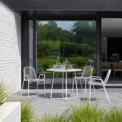 Elio - Table de jardin ronde en terrazzo premium et métal white 4 pers.