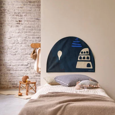 Babylone Tour - Tenture tête de lit française 90x70 cm, Blue
