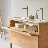 Easy - Meuble salle de bain en chêne massif et céramique 120 cm