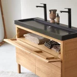 Easy - Meuble salle de bain en chêne massif et pierre de lave 120 cm