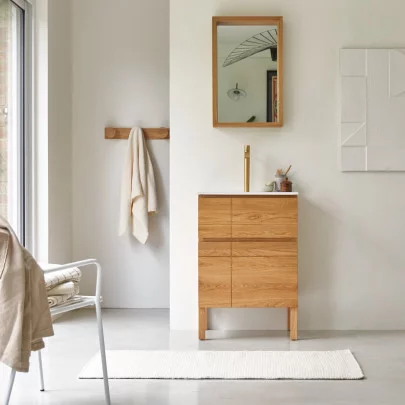Easy - Meuble salle de bain en chêne massif et céramique 60 cm