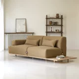 Duffle - Canapé 2 places en chêne et tissu marron avec table intégrée
