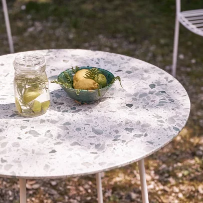 Elio - Table de jardin ronde en terrazzo premium et métal green 4 pers.