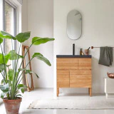 Easy - Meuble salle de bain en chêne massif et pierre de lave 80 cm