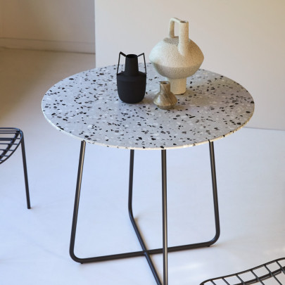 Elio - Table ronde en terrazzo premium et métal grey 4 pers.