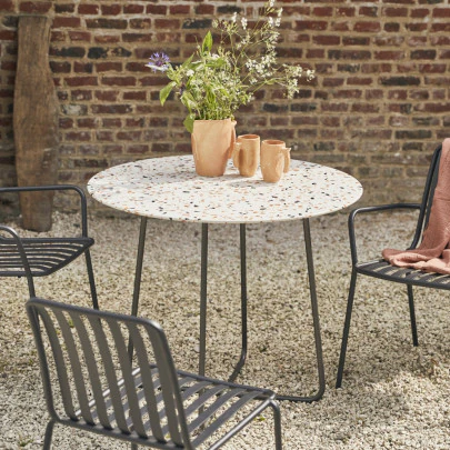 Elio - Table de jardin ronde en terrazzo premium et métal brown 4 pers.